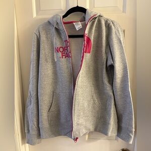 The North Face Hoodie in Gray with Pink Accents!